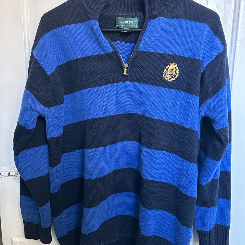 Ralph Lauren Striped Quarter Sip Top - size M